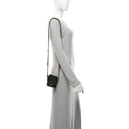 Caviar Quilted Twist Your Buttons Mini Bucket Bag Black
