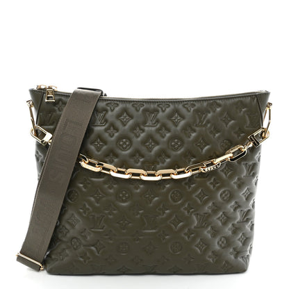 Calfskin Embossed Monogram Coussin Hobo Dark Kaki