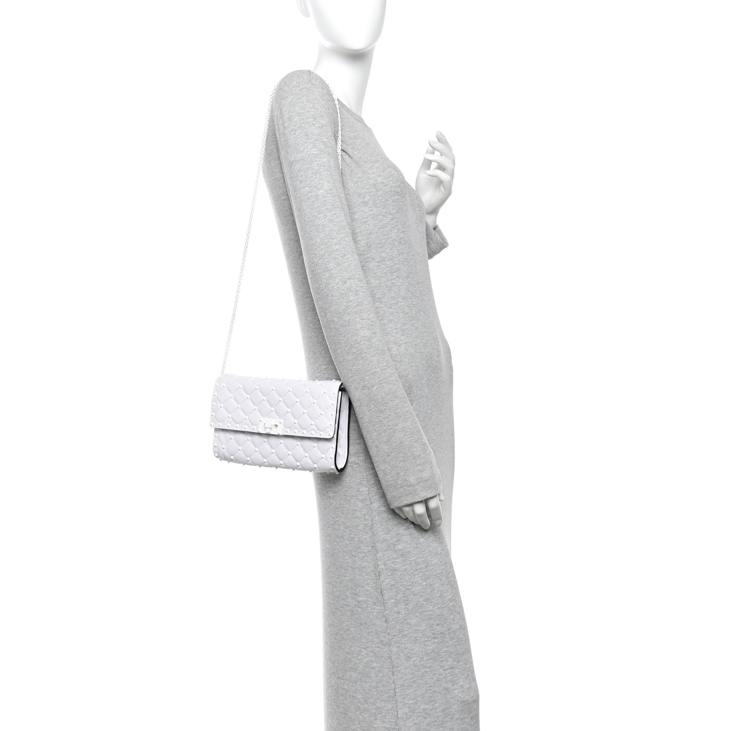 Lambskin Free Rockstud Spike Wallet on Chain Optic White