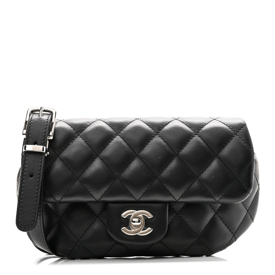 Calfskin Quilted CC Uniform Flap Belt Bag Black