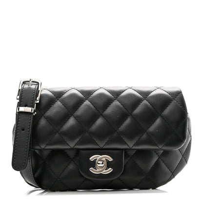 Calfskin Quilted CC Uniform Flap Belt Bag Black