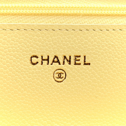 Caviar Quilted CC Turn Lock Wallet On Chain WOC Light Yellow
