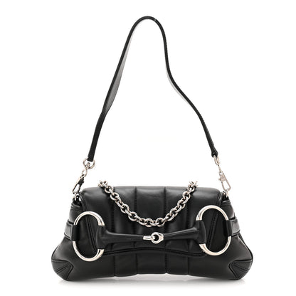 Nappa Vertical Matelasse Small Maxi Horsebit Chain Shoulder Bag Black