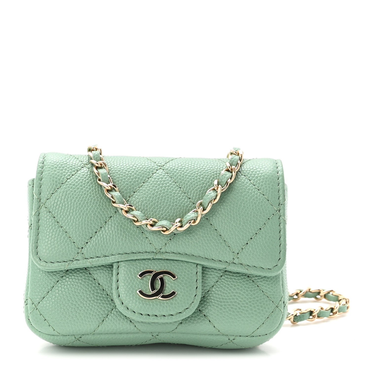 Caviar Quilted Mini Chain Belt Bag Light Green