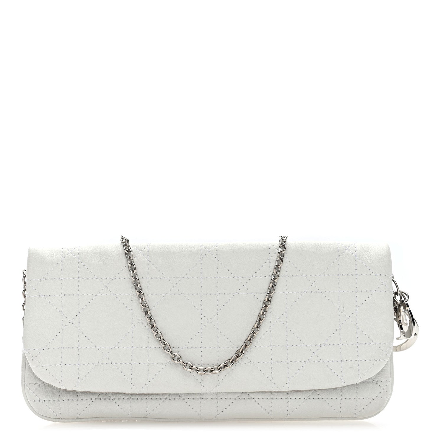 Lambskin Cannage Lady Dior Chain Clutch White