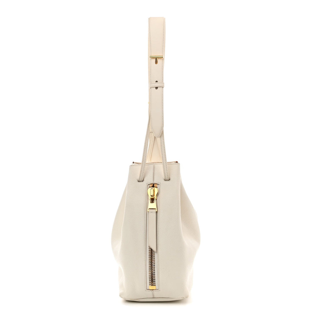 Calfskin Zip Bucket Bag White