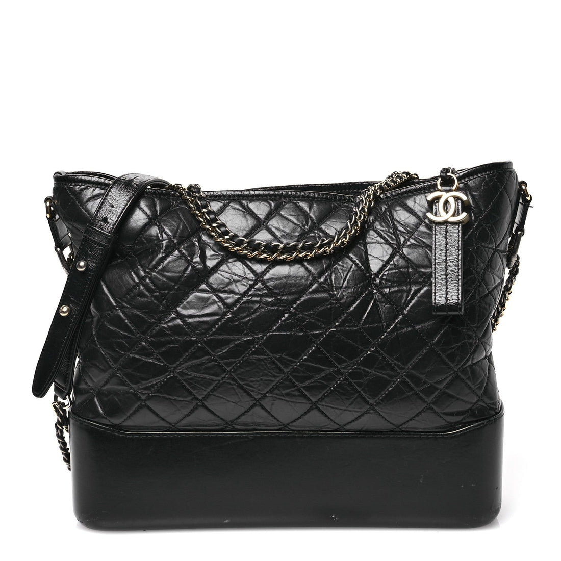 Aged Calfskin Quilted Large Gabrielle Hobo  Black