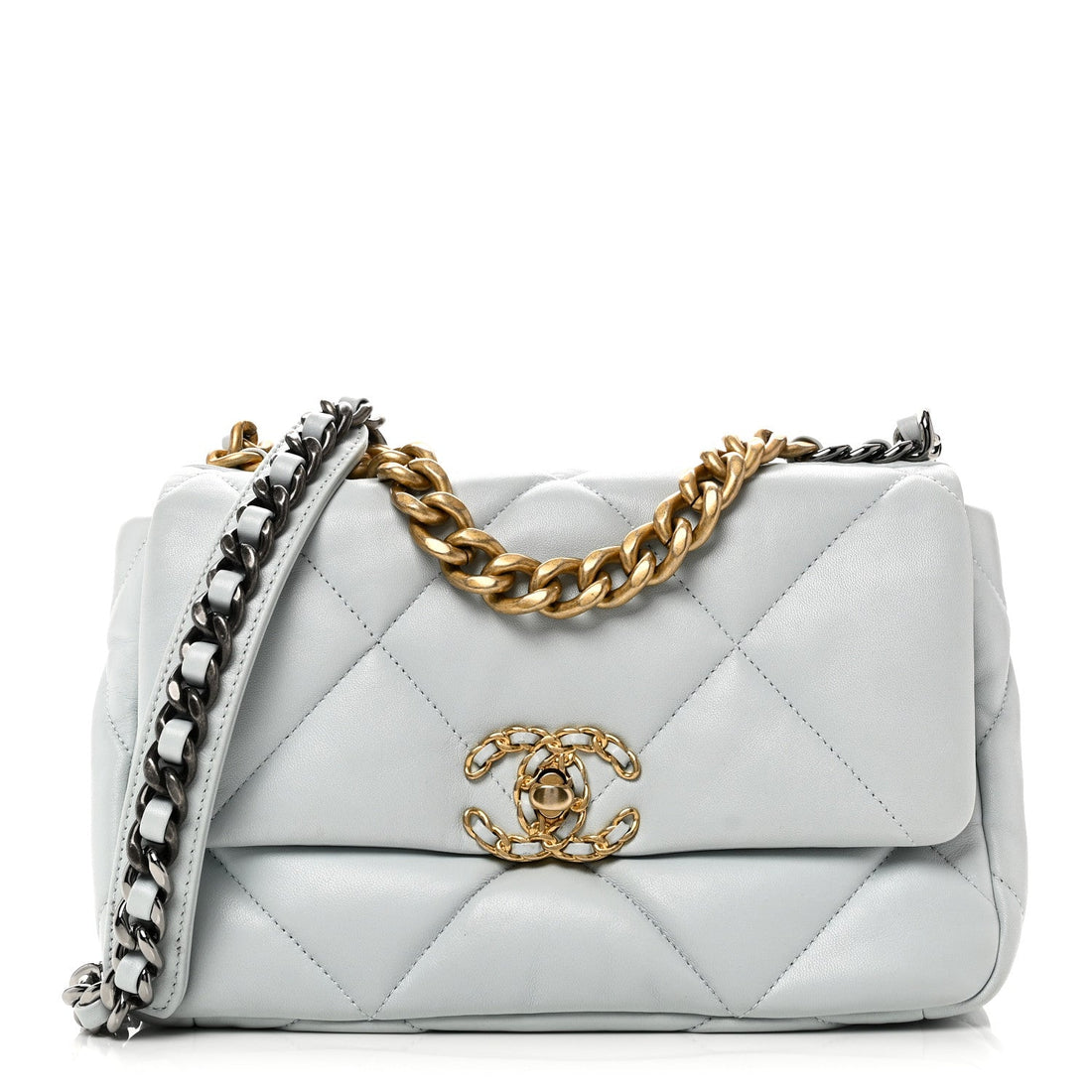 Lambskin Quilted Medium Chanel 19 Flap Light Blue