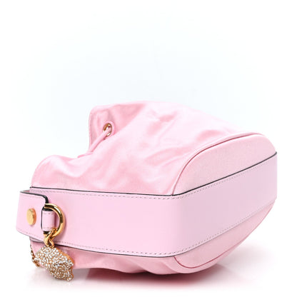 Satin Medusa Drawstring Bucket Bag Pink
