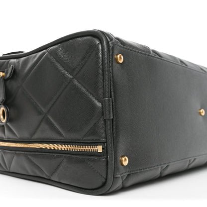 Shiny Grained Calfskin Quilted Travel Bowling Bag Black