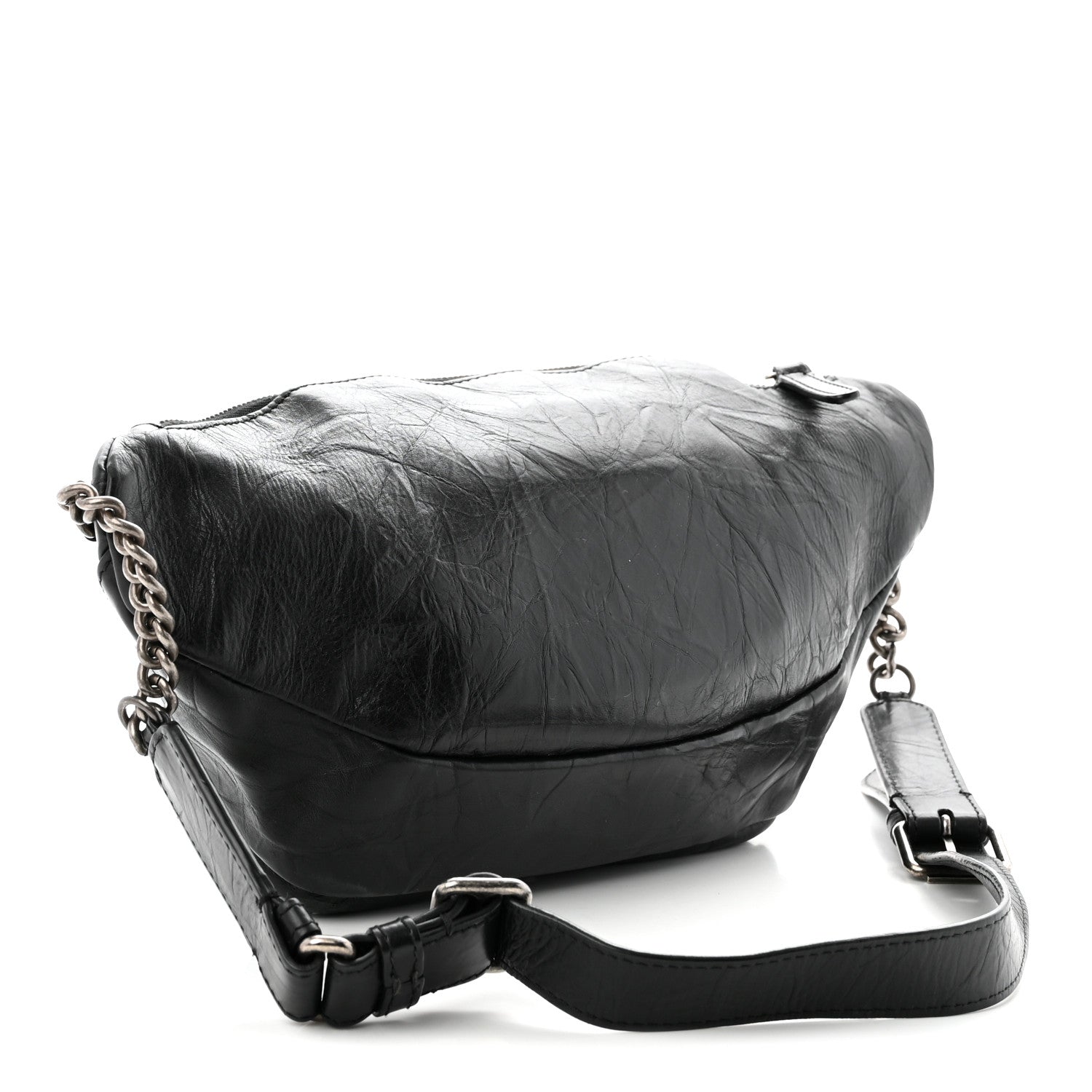 Crumpled Calfskin Quilted Casual Rock Waist Bag Fanny Pack Black