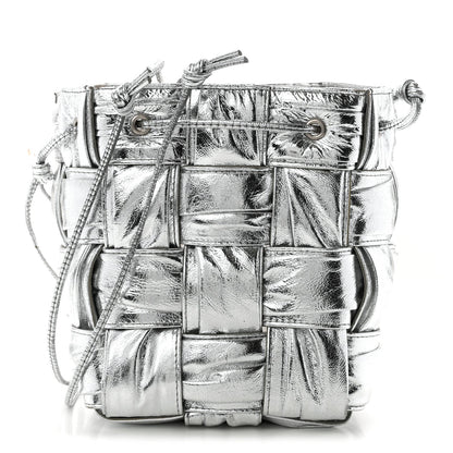 Metallic Calfskin Intrecciato Foulard Bucket Bag Silver