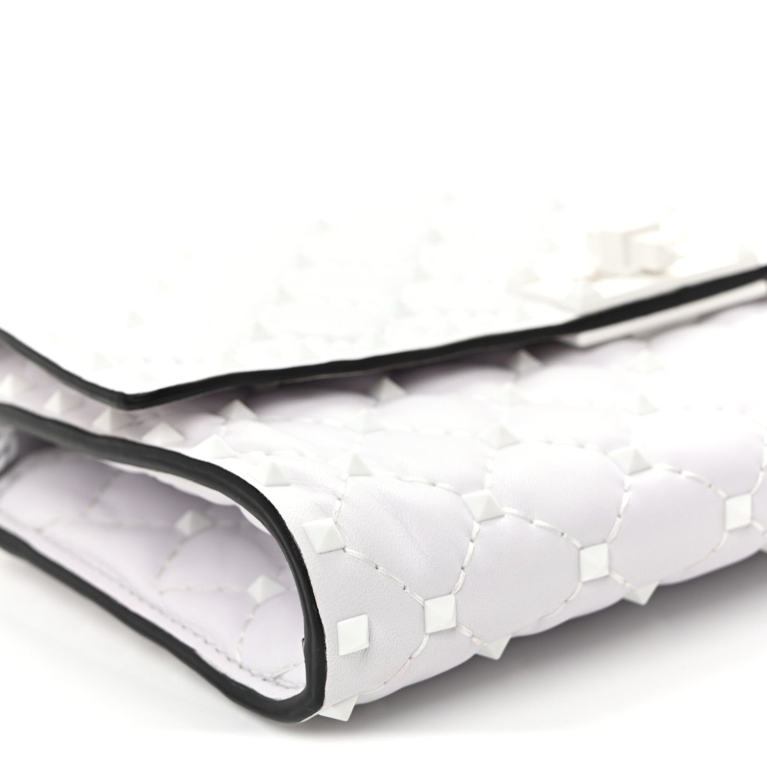 Lambskin Free Rockstud Spike Wallet on Chain Optic White