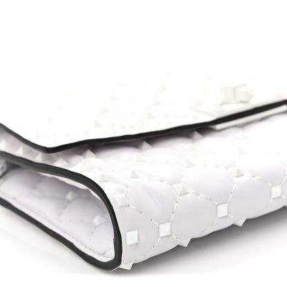 Lambskin Free Rockstud Spike Wallet on Chain Optic White