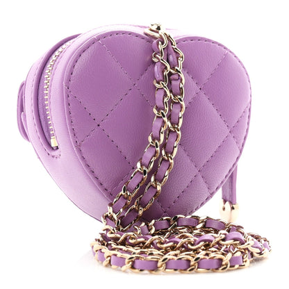 Lambskin Quilted CC In Love Heart Waist Belt Bag With Chain Purple