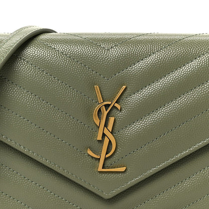 Grain De Poudre Matelasse Chevron Monogram Envelope Chain Wallet Light Sage