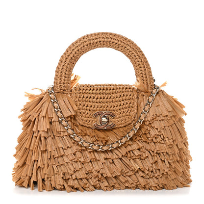 Raffia Fringe Nano Kelly Shopper Dark Beige