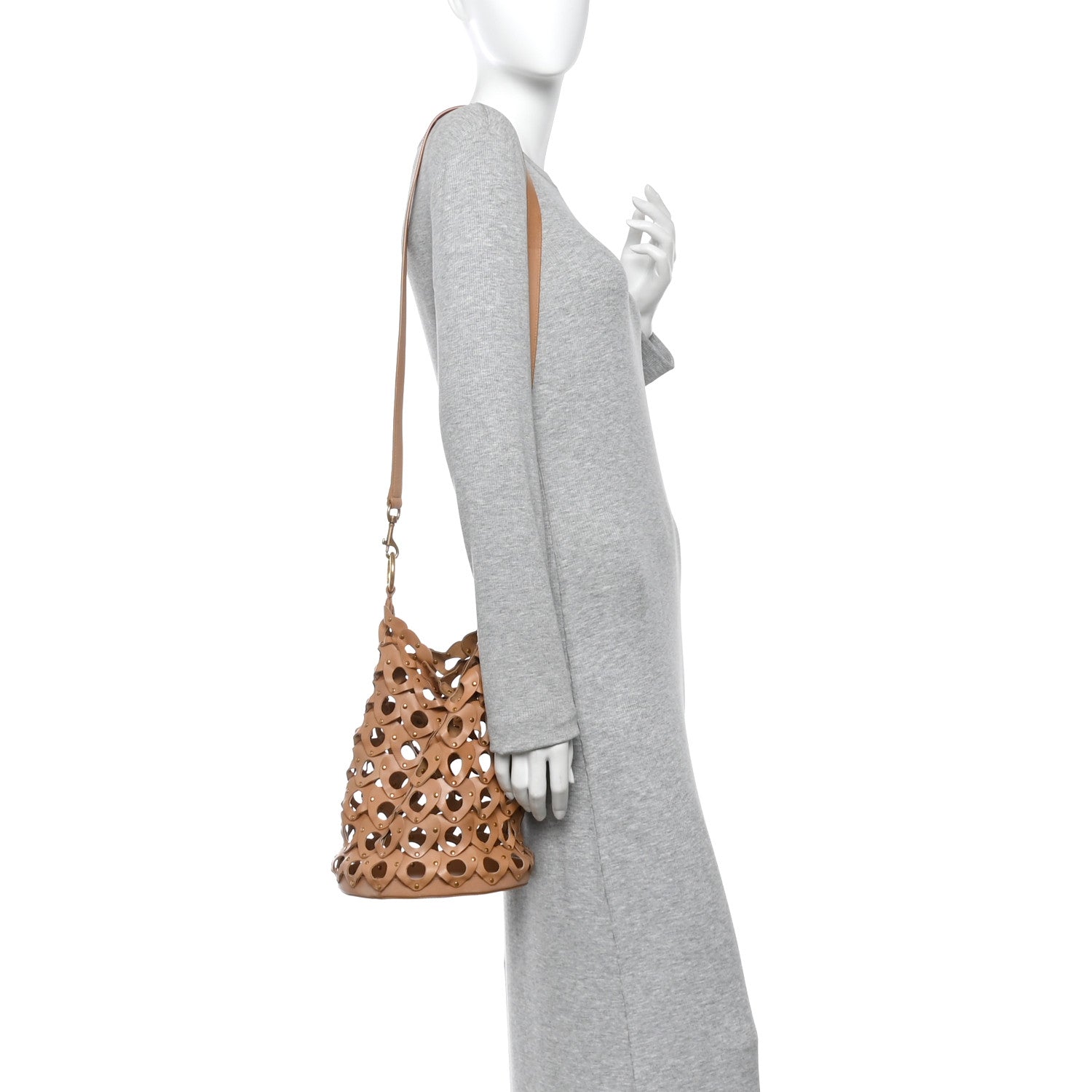 Vegetable Tanned Calfskin Studded Seau Coeur Bucket Bag Vintage Brown