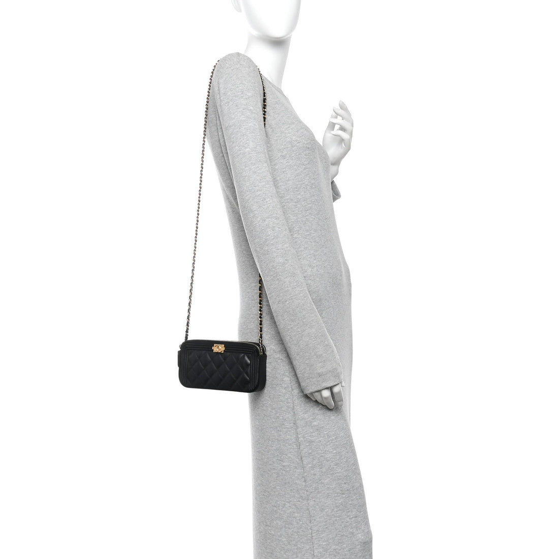 Lambskin Quilted Small Boy Clutch With Chain Black