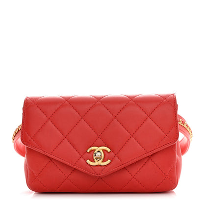 Calfskin Quilted Flap Waist Bag Red
