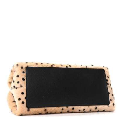 Pony Hair Cheetah Printed Lambskin Clutch With Chain Beige Black