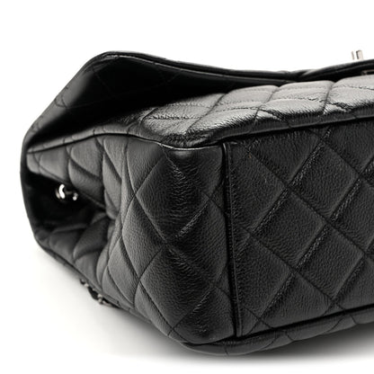 Grained Calfskin Quilted XXL Travel Flap Bag Black