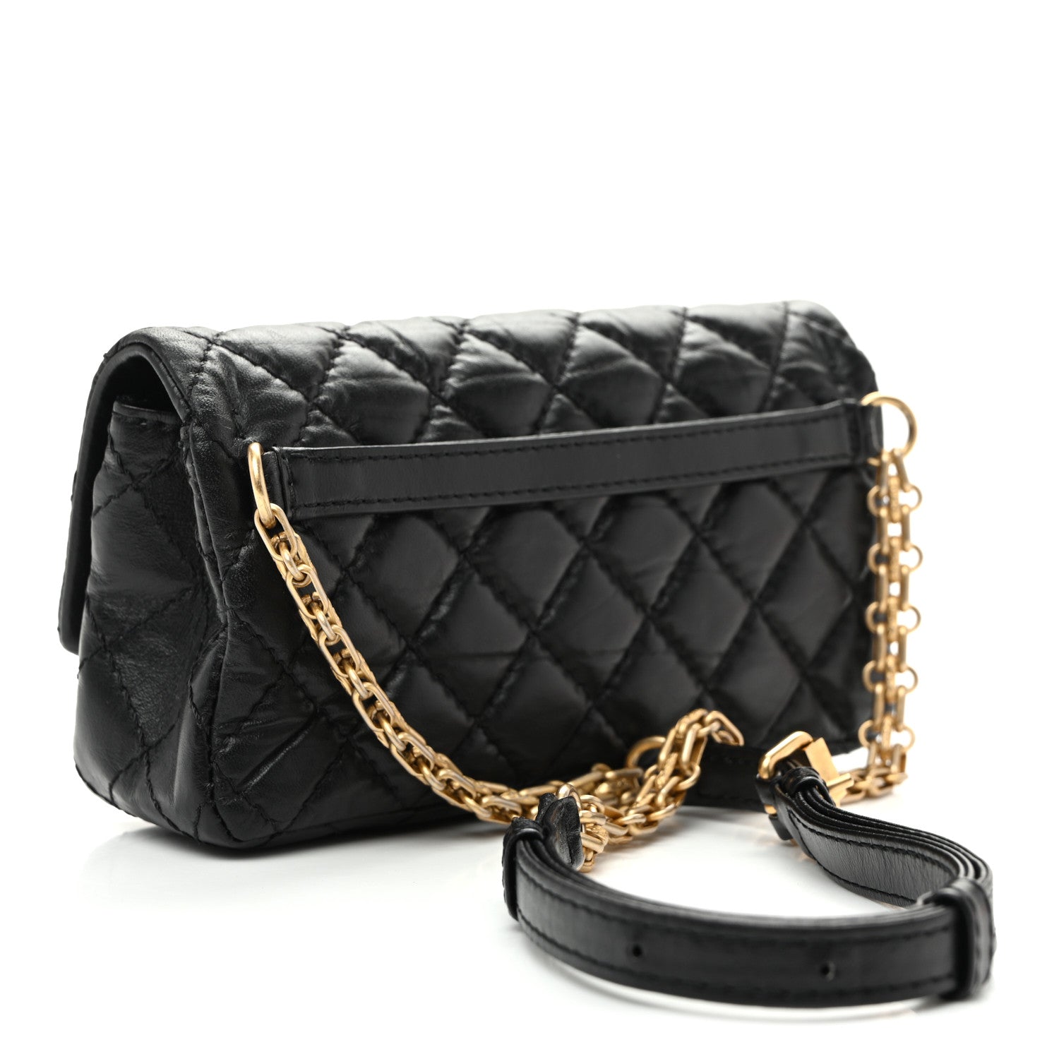 Aged Calfskin Quilted 2.55 Reissue Flap Belt Bag Clutch Black