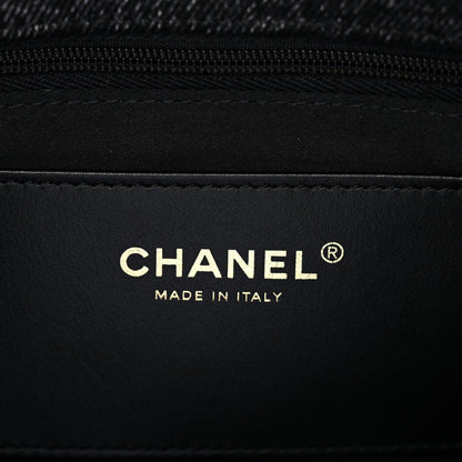 Washed Denim Quilted Large Flap Bag Black