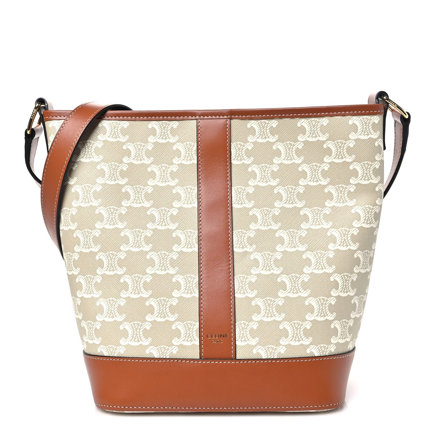 Triomphe Canvas Calfskin Small Bucket Bag Grege