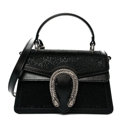 Satin Crystal GG Monogram Mini Dionysus Top Handle Bag Black