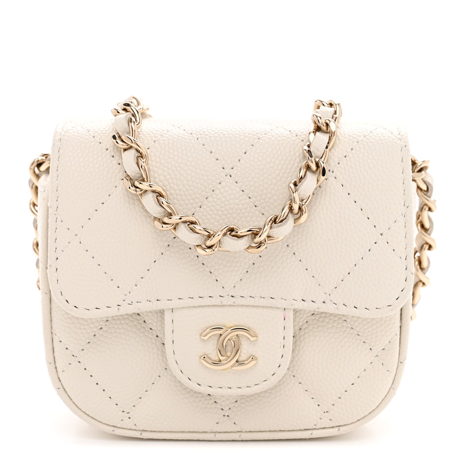 Caviar Quilted Mini Clutch With Chain White