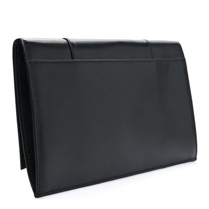 Shiny Box Calfskin Hourglass Flap Flat Pouch Black