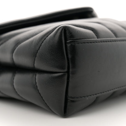 Calfskin Y Quilted Monogram Monochrome Toy Loulou Crossbody Bag Black