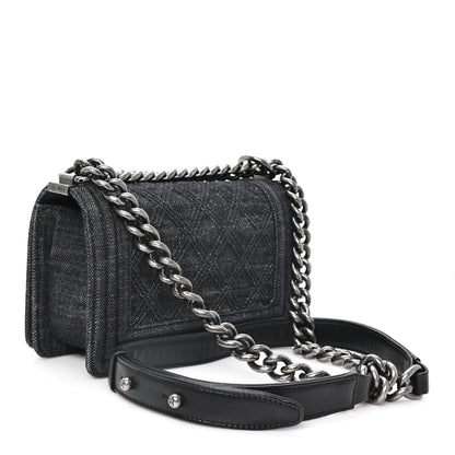 Denim Quilted Small Boy Flap Black