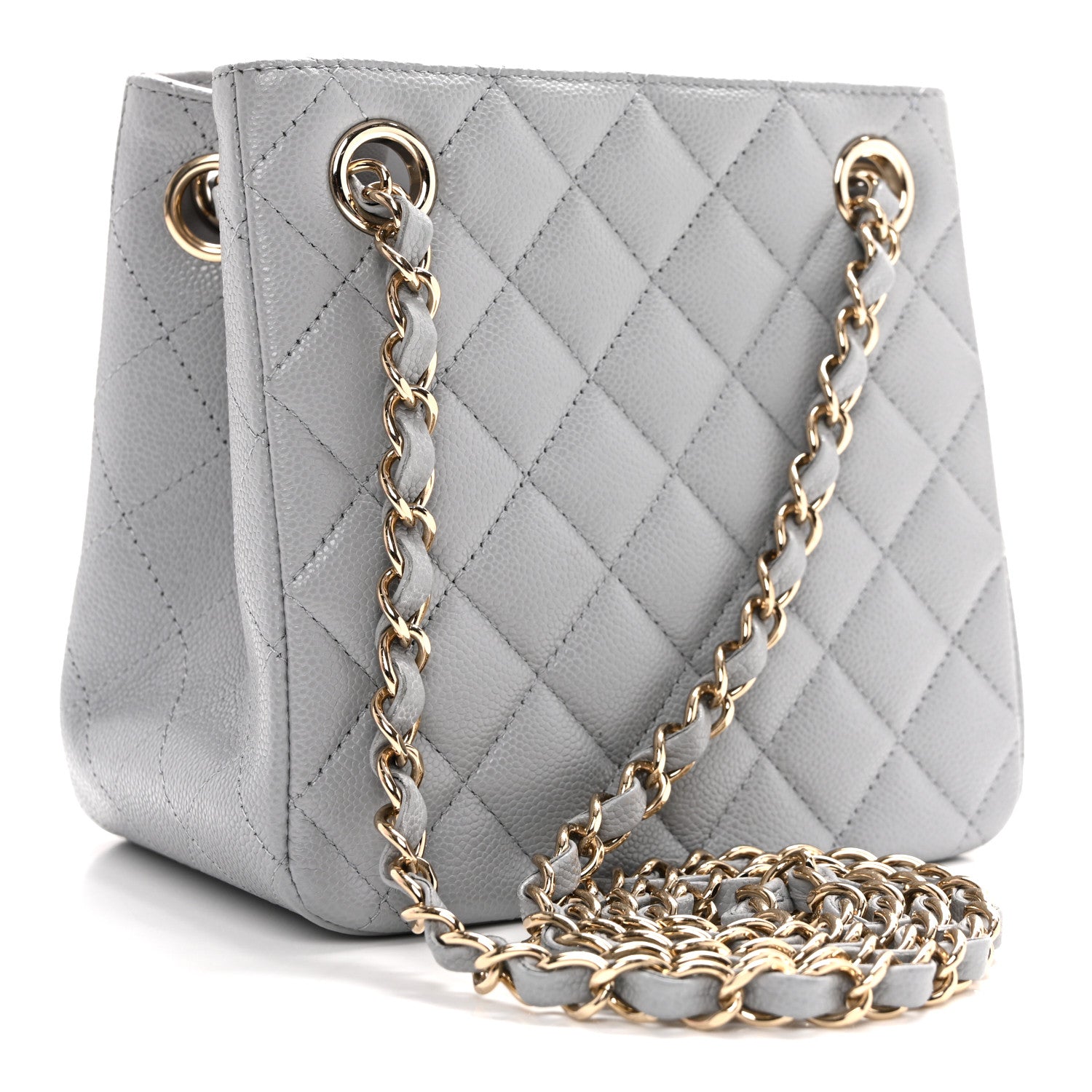 Caviar Quilted Mini Bucket Bag Grey