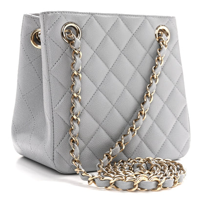 Caviar Quilted Mini Bucket Bag Grey