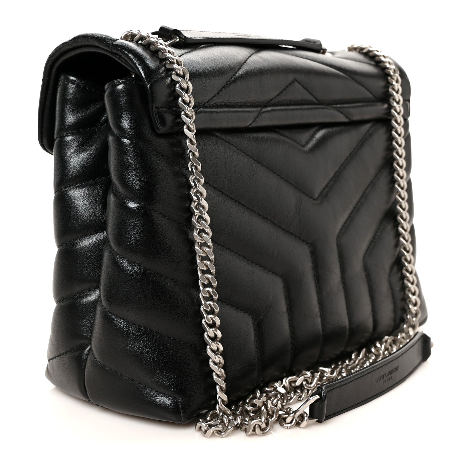 Calfskin Y Quilted Monogram Small Loulou Crossbody Bag Black