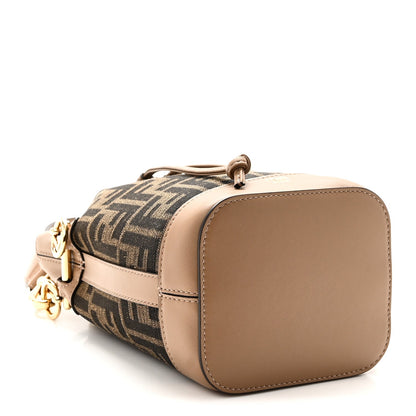 Fabric Jacquard Vitello Grace FF 1974 Mini Mon Tresor Bucket Bag Tobacco Moro Sand