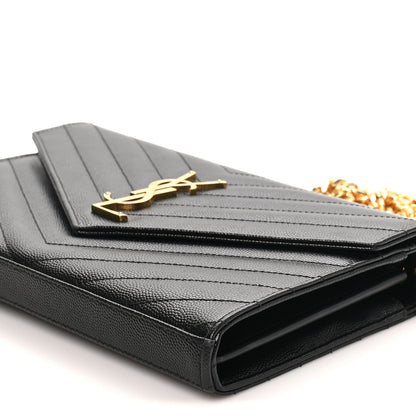 Grain De Poudre Matelasse Chevron Monogram Chain Wallet Black