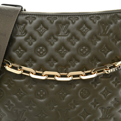 Calfskin Embossed Monogram Coussin Hobo Dark Kaki