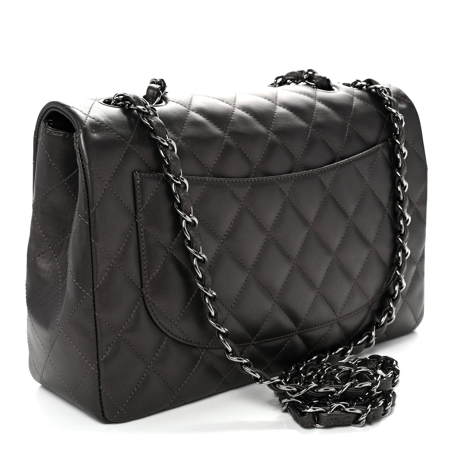 Lambskin Quilted Jumbo Single Flap  Dark Grey