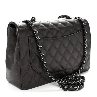 Lambskin Quilted Jumbo Single Flap  Dark Grey