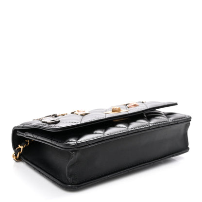 Aged Calfskin Quilted Lucky Charms 2.55 Reissue Wallet On Chain WOC Black