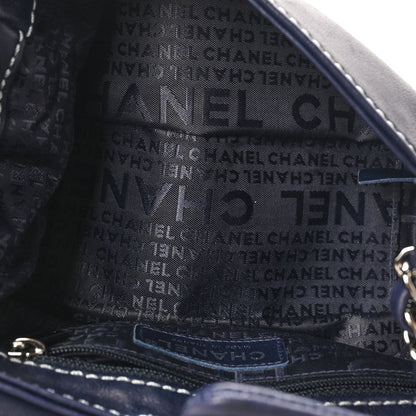 Lambskin Contrast Stitch Small Surpique Accordion Flap Navy