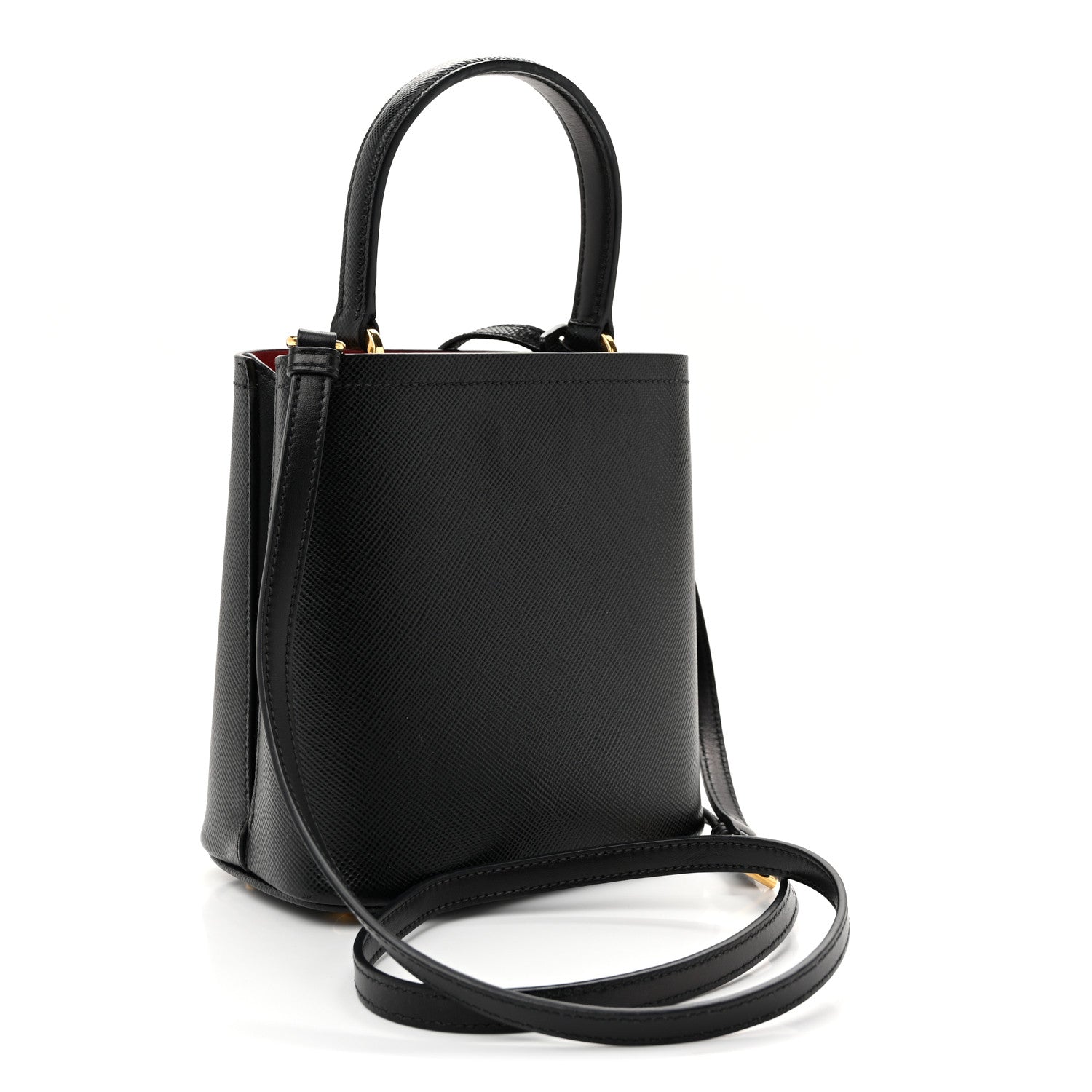 Saffiano Cuir Small Panier Bucket Bag Black Fuoco