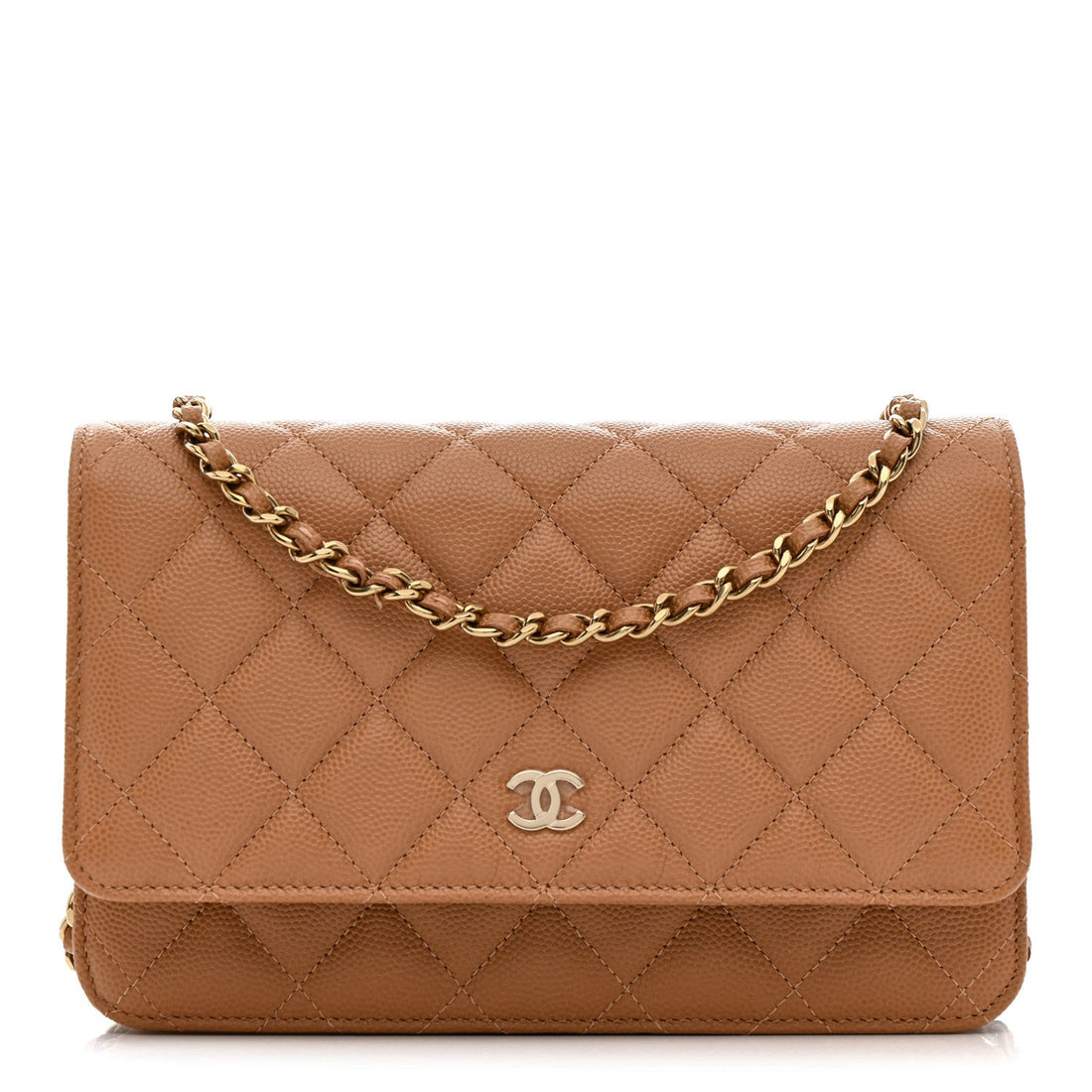 Caviar Quilted Wallet on Chain WOC Dark Beige