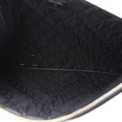 Lambskin Double Stitch Quilted Cosmetic Case Black
