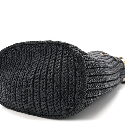 Yarn Raffia Effect Crochet Mini Bucket Bag Black