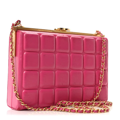 Lambskin Chocolate Bar Lock Clutch Bag Pink
