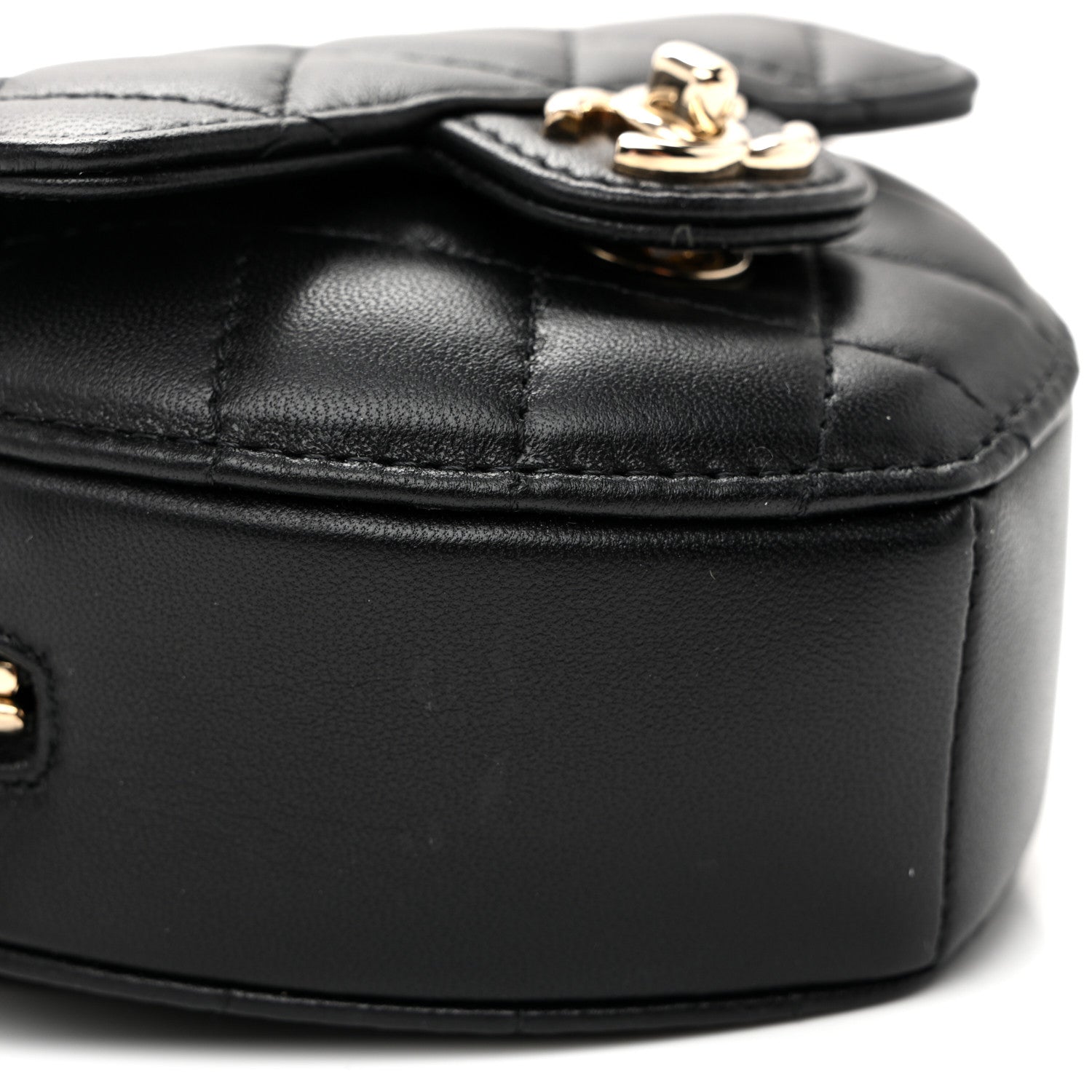 Lambskin Quilted CC In Love Heart Waist Belt Bag With Chain Black